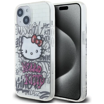 Hello Kitty IML Kitty On Bricks Graffiti dėklas iPhone 15 - baltas