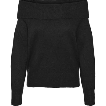 Megztinis moterims, Juoda, Stella off shoulder pullover