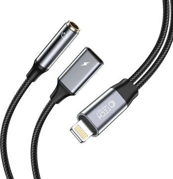Juodas Lightning - 3.5mm + Lightning adapteris "Tech-Protect Ultraboost"