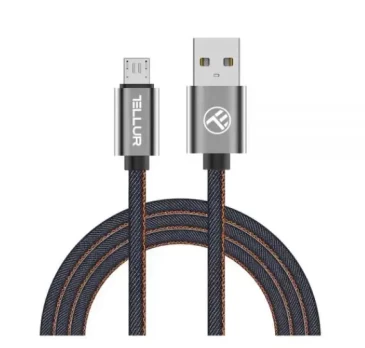 "Tellur" duomenų perdavimo kabelis, USB-Mikro USB, 1 m, džinsinis
