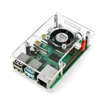 Gravlaser Raspberry Pi 4B/3B+/3B/2B dėklas, atidaromas, su ventiliatoriumi - skaidrus