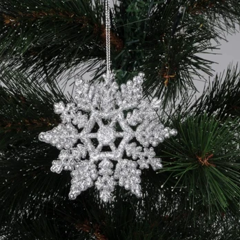 Pakabinama kalėdinė dekoracija GLITTER SNOWFLAKE, sidabrinės spalvos, 10 cm, 1 vnt
