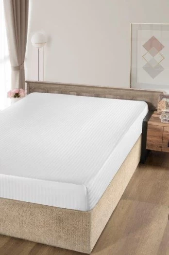 Satininė paklodė su guma STRIPE, baltos sp., 160 x 200 + 25 cm, 100% medvilnės