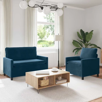 Sofa Sofos komplektas 2 pcs Mėlyna Aksomas