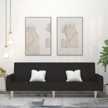 Dvivietė sofa-lova, juodos spalvos, audinys