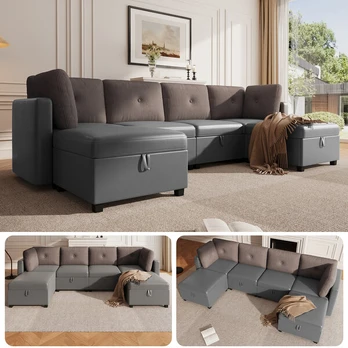 Modulinė U formos sofa, 6 moduliai, 261x132 cm