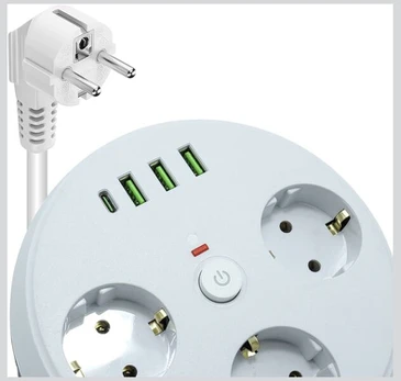 Prailgintuvas 3 kontaktų + 3USB+ 1 Type-C 2 m, CX-U206-W