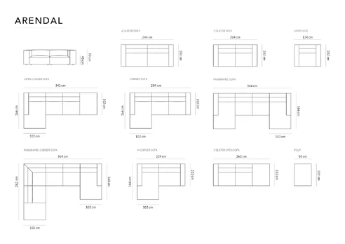 Right Sofa, "Arendal", 4 Seats, 262x102x70 Made in Europe