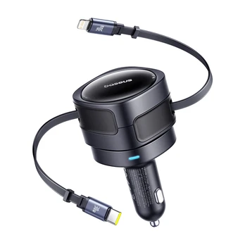 Baseus Enjoyment Max car charger with USB-C+Lightning cables 60W Black