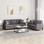 Sofa Sofos komplektas su pagalvėmis, 2 dalių, pilkas, dirbtinė oda kaina