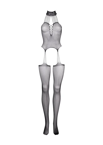 Shots Suspender Fishnet Choker Bodystocking - One Size