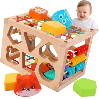 Medinis Montessori sensorinis rūšiuoklis, lankstus kubelis, 12 vnt., 2+ m.