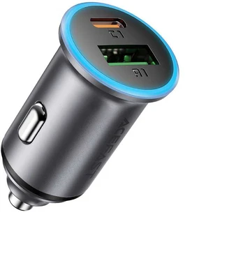 Automobilinis įkroviklis Acefast B15 65W USB-C/USB-A pilkas
