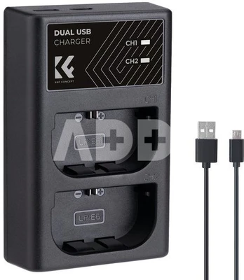 K&F Concept K&F LPE6NH Digital Camera Dual Channel Charger with type c Charging Cable
