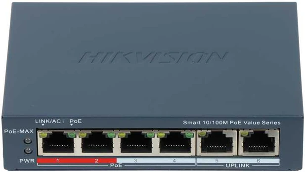 Šakotuvas Jungiklis POE DS-3E1106P-EI/M 4 prievadų Hikvision