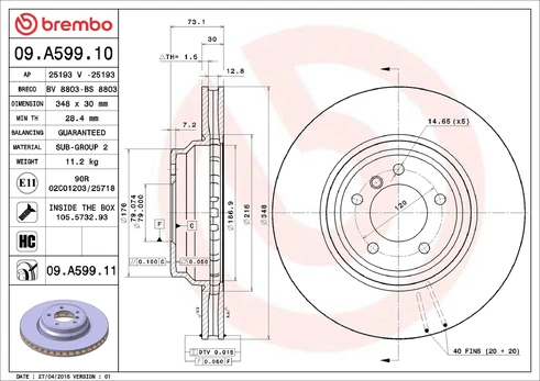 BREMBO 09.A599.11 Brake Disc