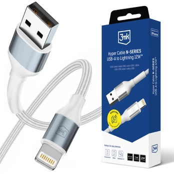 3MK Hyper Cable N-SERIES USB-A į Lightning 1m QC 3.0 5V/2.4A 12W baltas
