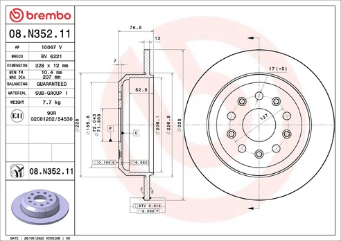 BREMBO 08.N352.11 Brake Disc