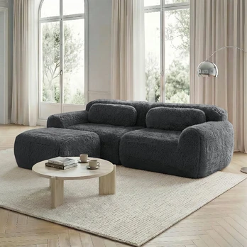 L formos modulinis sofa, 2 vietų, pilkas audinys, 1 vnt