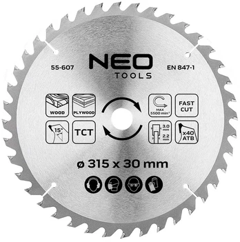 Neo Tools Diskinio pjūklo diskas, Widia, 315 x 30 mm, 40 dantų