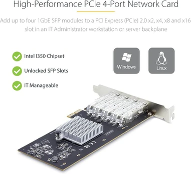 Startech.com 4x 1gbe Sfp tinklo plokštė, Pcie