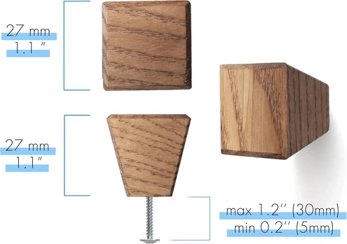 Medinės baldų rankenėlės – deimanto forma, 2.7 x 2.7 cm