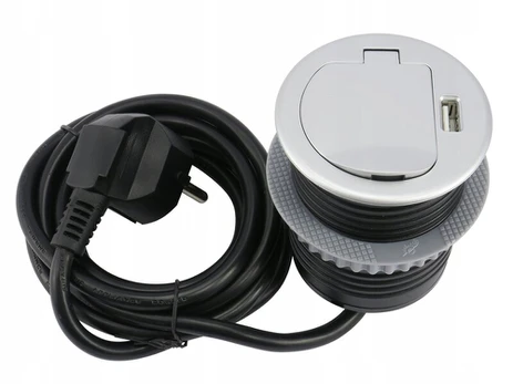 Įleidžiamas stalviršio elektros lizdas su Usb, Gtv, sidabrinis