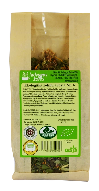 Ekologiška žolelių arbata Nr. 6, 40 g