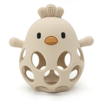 Magni - Teether ball with duckling in LFGB silicone, beige - (5630)