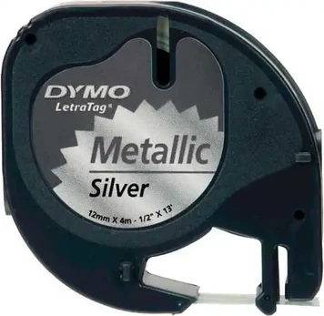 LetraTAG Tape 12mm x4m black on silver