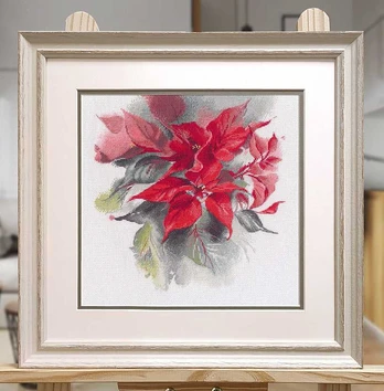 Oven Kalėdinis siuvinėjimo rinkinys kryželiu „Puansetija“, 25×27 cm