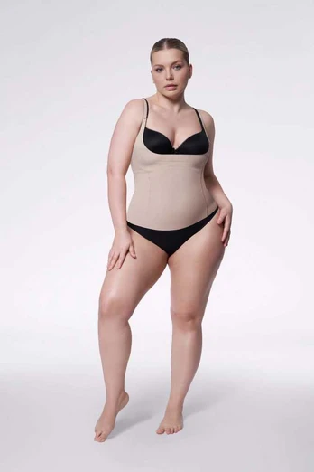 Julimex Marškinėliai 214 Basic Cami Top Open Biust Natūrali - smėlio