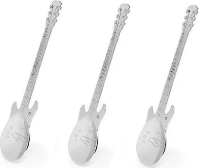 3 sidabrinės desertinės šaukštelių formos gitara