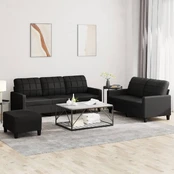 Sofa Sofos komplektas su pagalvėlėmis, 3 dalių, juodas, dirbtinė oda kaina