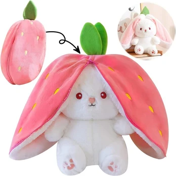 Minkštas pliušinis žaislas - triušis su braškėmis, 18 cm
