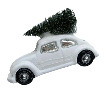 Christmas ornament JOY CAR WHITE 10.6cm, glass