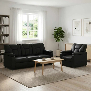 Sofa Sofos komplektas 2 vnt. Juoda Dirbtinė oda