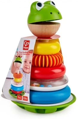 Lavinimo žaislas Hape Stacking Rings Mr Frog E0457, 18.6 cm, įvairių spalvų