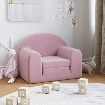 Vaikiška sofa-lova, rožinės spalvos, minkštas pliušas