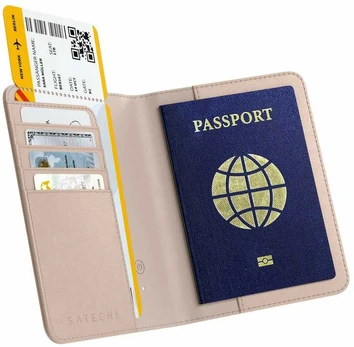 Satechi Vegan Leather Passport Case with Apple Find My Tracker and RFID Security - Desert Rose
