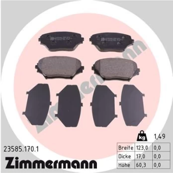 Stabdžių trinkelių rinkinys, diskinis stabdys ZIMMERMANN 23585.170.1