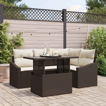 Sodo sofos komplektas 5 dalių Ruda Ratanas Sodo kampinė sofa
