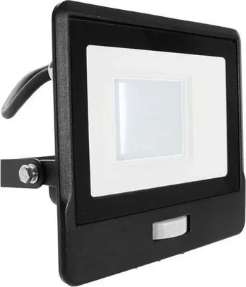 30W LED prožektorius V-TAC, juodu korpusu, 3000K, su judesio davikliu