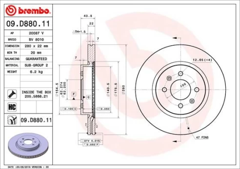 Stabdžių diskas BREMBO 09.D880.11