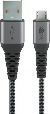 USB kabelis Goobay USB-A - mikroUSB 1 m Pilkasis (49282)