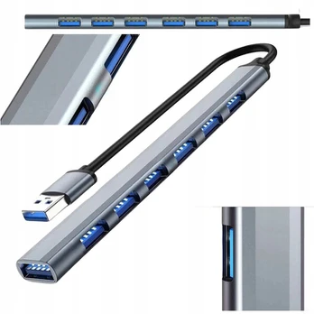 Aliuminio Usb 3.0 Hub 7 prievadų, 5 Gbps, Slim dizainas