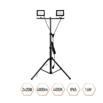 LED prožektorius su stovu SPECTOR LIGHT Tripod, IP65, 2 x 30 W, 2 x 2400 lm, h1,6 m