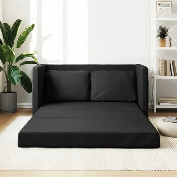 Grindų sofa-lova, 2-1, juoda, 112x174x55cm, dirbtinė oda
