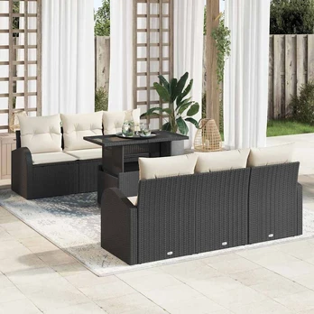 7 dalių sodo sofa su pagalvėmis juoda poliratanas