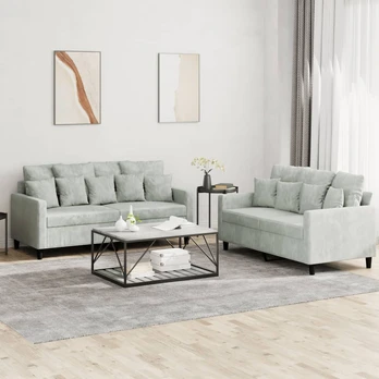 Sofa Sofos komplektas su pagalvėlėmis, 2 dalių, pilkas, aksomas